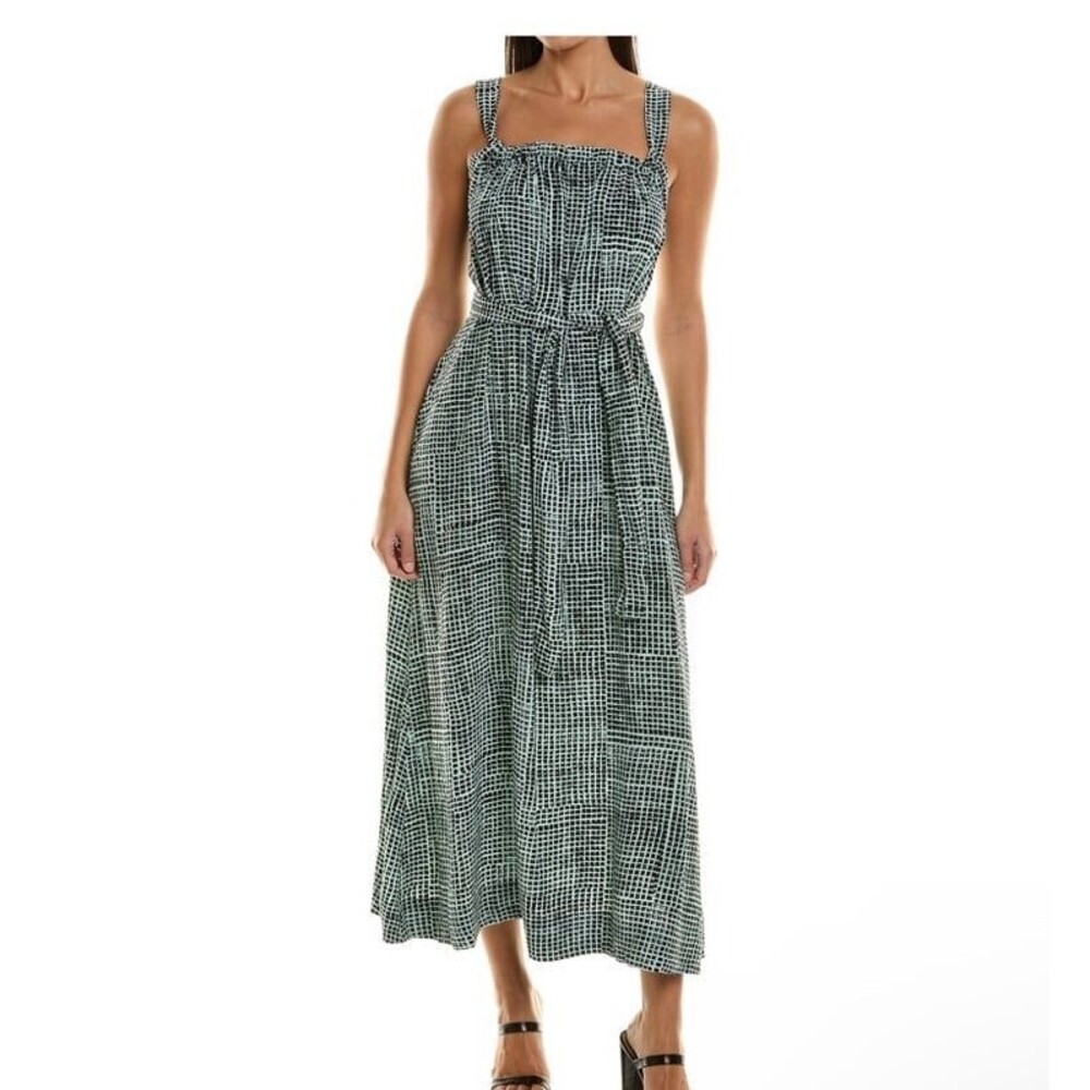 Proenza Shouler White Label Sz 12 Plaid Print Tent Dress White & Blue Tie Up